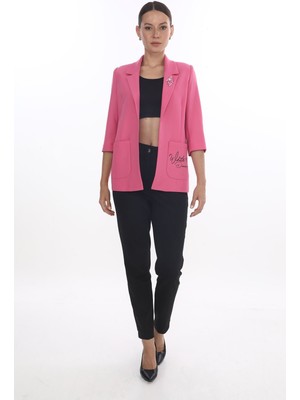 White Diamond Cep Detaylı Broşlu Ceket 38 - Pembe