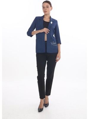 White Diamond Cep Detaylı Broşlu Ceket 40 - Lacivert