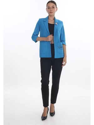 White Diamond Cep Detaylı Broşlu Ceket 40 - Mavi