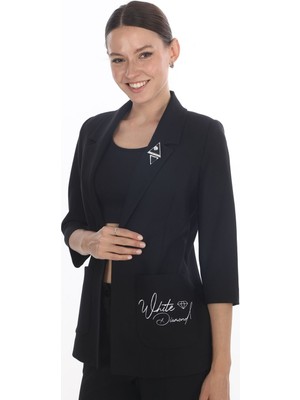 White Diamond Cep Detaylı Broşlu Ceket 38 - Siyah