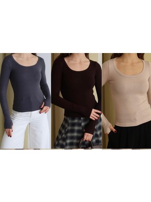 Betnur Kadın Parmak Geçmeli U Yaka Bady