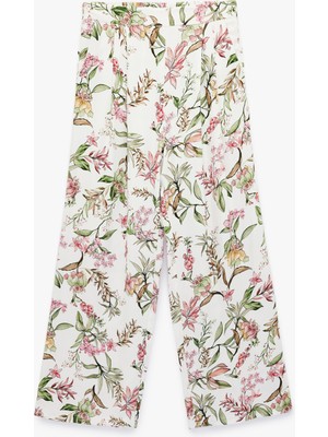 Koton Normal Bel Cep Detaylı Çiçekli Viskon Pantolon