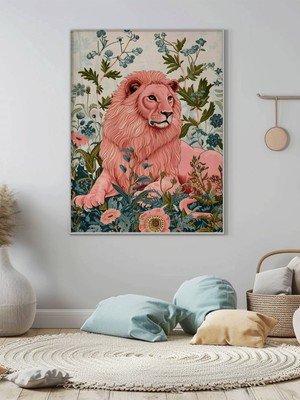 Fuart.Co Pembe Aslan Dijital Baskı Çocuk Posteri (Çerçevesiz) COFU