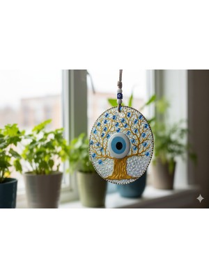 Alzfide Global El Yapımı Hayat Ağacı Desenli Cam Nazar Boncuğu Duvar Süsü