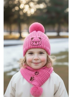 Semoor Atkı Bere Takım 4-8 Yaş Kız Çocuk Pembe