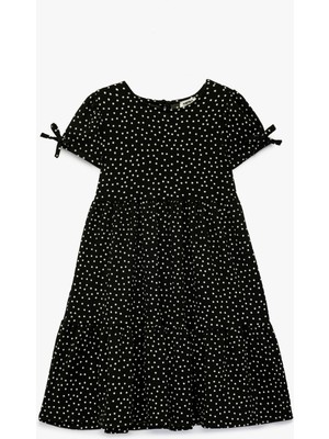 Koton Kısa Kollu Bisiklet Yaka Fiyonk Detaylı Puantiyeli Elbise