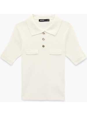 Koton Slim Fit Yarım Düğme Detaylı Kısa Kollu Polo Yaka Triko Kazak