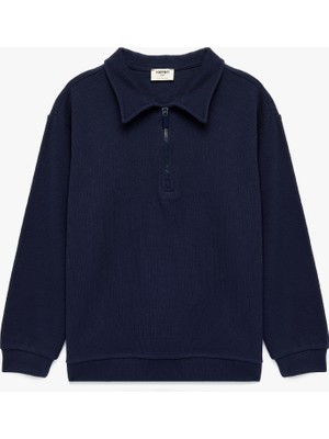 Koton Pamuklu Uzun Kollu Yarım Fermuarlı Polo Yaka Sweatshirt