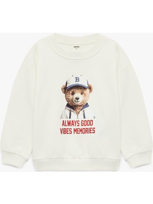 Koton Uzun Kollu Bisiklet Yaka Ayıcık Baskılı Pamuklu Sweatshirt