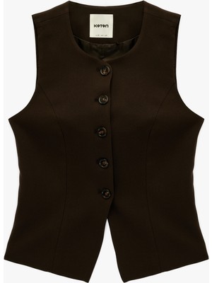 Koton Viskon Karışımlı Düğmeli Bisiklet Yaka Slim Fit Kolsuz Yelek