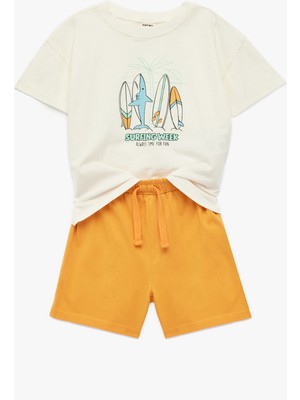 Koton Kısa Kollu Bisiklet Yaka Pamuklu Baskılı 2'li Tişört ve Şort Seti