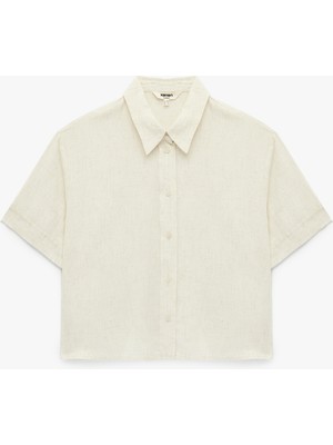 Koton Regular Fit Düğmeli Klasik Yaka Kısa Kollu Keten Karışımlı Gömlek