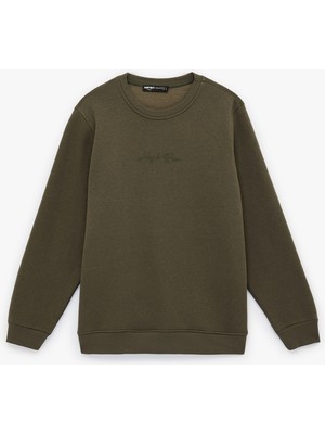 Koton Regular Fit Uzun Kollu Şardonlu Bisiklet Yaka Basic Baskılı Sweatshirt