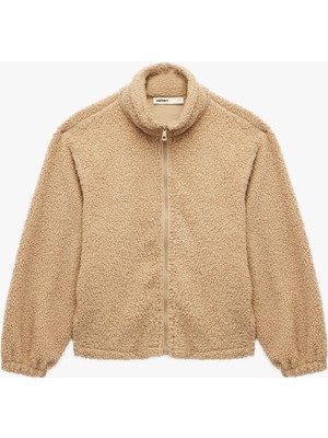 Koton Fermuarlı Uzun Kollu Dik Yaka Peluş Ceket