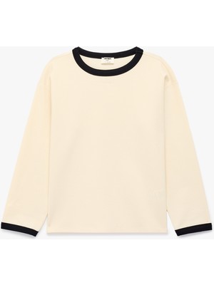 Koton Pamuklu Biyeli Bisiklet Yaka Uzun Kollu Tişört