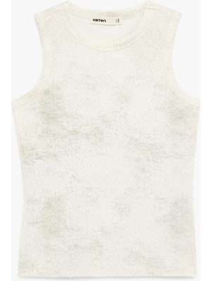 Koton Pamuklu Soyut Baskılı Bisiklet Yaka Slim Fit Kolsuz Bluz