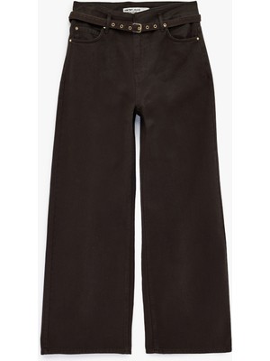 Koton Pamuklu Yüksek Bel Kemerli Geniş Paça Pantolon - Wide Leg Jeans