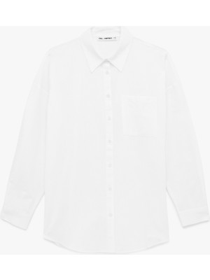 Koton Cep Detaylı Pamuklu Uzun Kollu Klasik Yaka Oversize Gömlek