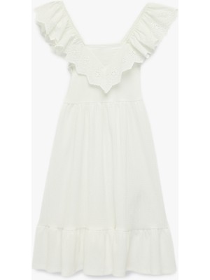 Koton Kare Yaka Kolsuz Katmanlı Pileli Midi Elbise