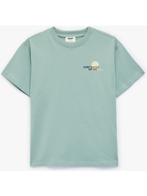 Koton Pamuklu Kısa Kollu Bisiklet Yaka Baskılı Tişört