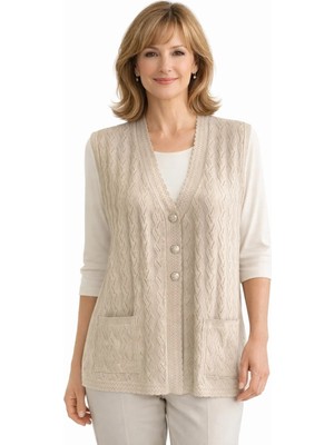 BURSPA Rahat Kesim Mevsimlik Merserize Anne Kadın Krem Yelek