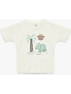 Koton Dinozor Baskılı Kısa Kollu Bisiklet Yaka Pamuklu Oversize Tişört