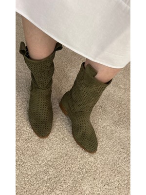 Poteen Ptn Stelli Kadın Süet Kısa Topuk Delikli Yazlık Bot P100-BEJ