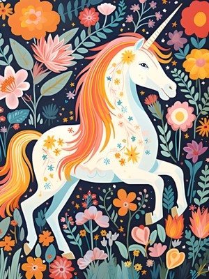 Fuart.Co Floral Unicorn Dijital Baskı Çocuk Posteri (Çerçevesiz) COFU