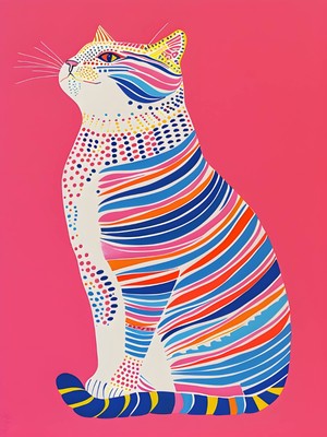 Fuart.Co Çizgili Kedi Pop Art Dijital Baskı Çocuk Posteri (Çerçevesiz) COFU