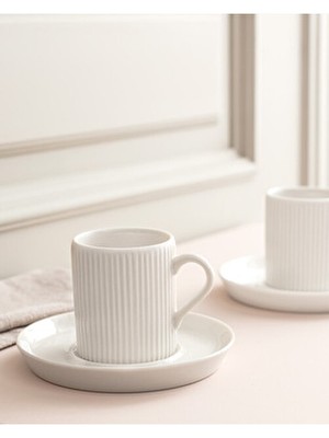 Madame Coco Ligne 6 Kişilik 12 Parça Kahve Fincan Takımı - Beyaz - 110 ml