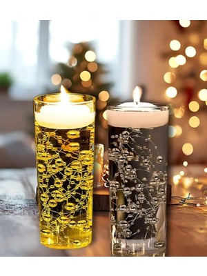 Yaratıcı Sanatlar Atölyesi 2 Sıra Noel Işıklı Yüzen ve Jel Mum Dekorasyon Boncukları Mum Süsleme Dekoru