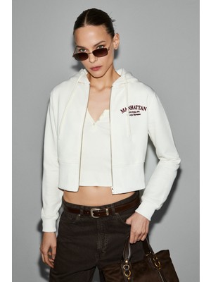 Grimelange Iressıne Kadın Kapüşonlu Fermuarlı Uzun Kollu Regular Beyaz Sweatshirt