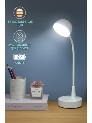 Feyza Design Şarjlı Dokunmatik LED Masa Lambası, Ayarlanabilir Işık Şiddeti, Beyaz ve Sarı