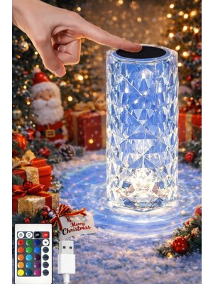 Feyza Design Renkli LED Masa Lambası, Uzaktan Kumandalı, USB Şarjlı, Yılbaşı Dekoru