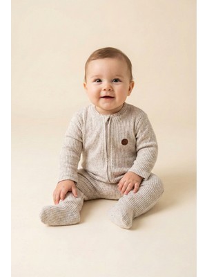 Unisex Bebek Ayıcık Nakışlı Rahat Kalıp Tulum (0 Ay - 9  Ay)