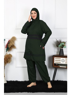 İbrahim Burak Etiler Collection Moda Çizgi Büyük Beden Tesettür Mayo 60-62-64-66 Beden Haki 55015