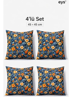 Eys Dijital Baskılı Çift Taraflı Pamuklu Kırlent Kılıfı – Gizli Fermuarlı, Astarlı (45×45 Cm) 4'lü Set