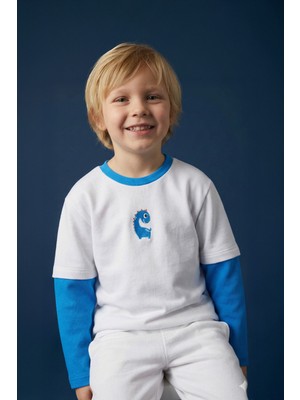 Luess Erkek Çocuk Dino Nakışlı %100 Pamuklu Sweatshirt (1-2 Yaş 5-6 Yaş)