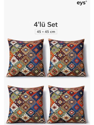 Eys Dijital Baskılı Çift Taraflı Pamuklu Kırlent Kılıfı – Gizli Fermuarlı, Astarlı (45×45 Cm) 4'lü Set