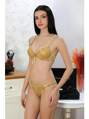 Moda Kadın Destekli Desenli Sütyen Takım Hardal Beruflic