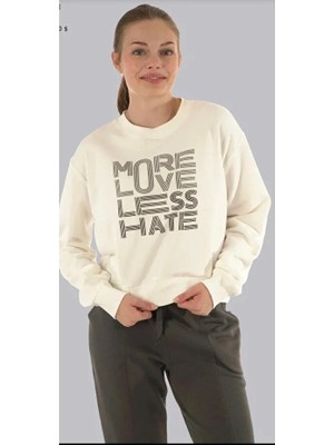 Joggy Lazer Yazı Baskılı Bisiklet Yaka Kadın Sweat