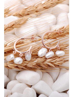 Sümer Telkari İnci Taşlı Rose Gümüş Halka Küpe 5706