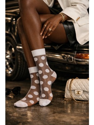 Katia & Bony Kadın Puantiyeli İnce Soket Çorap Beyaz