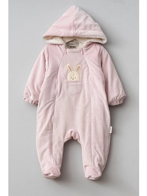 Bebitof Sevimli Tavşan Desenli Kapüşonlu Wellsoft Astarlı Astronot Kozmonot Tulum