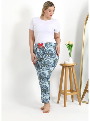 İbrahim Burak Etiler Collection Moda Çizgi Kadın Pamuklu Büyük Beden Alt Pijama 27558 Mavi