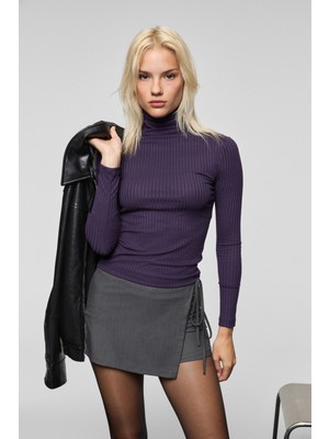 Grimelange Neloura Kadın Balıkçı Yaka Esnek Kumaşlı Mor Bluz