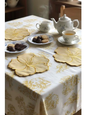 Çiçek Desenli Nakışlı Sarı 4\'lü Sunumluk Peçete, Kokteyl Peçetesi, Kahve Yanı Sunumluk, Bardak Altlığı