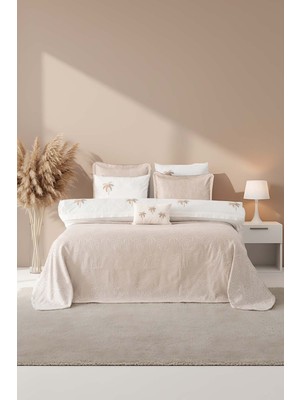 Palmiye Vizon Nakışlı Çift Kişilik Nevresimli Pike Seti - 8 Parça Çeyiz Seti