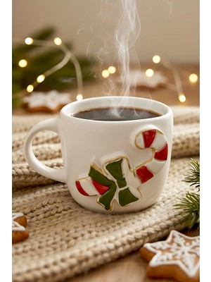 Şeker Baston Amore 24 K Altın Süslemeli El Yapımı Yılbaşı Hediyesi Seramik Double Kahve Fincanı, Mug, Kupa