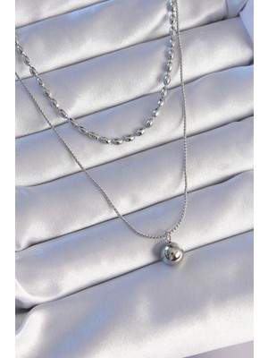 Shopwave 316L Çelik Çift Zincirli Gümüş Renk Topçuk Model Kolye - TJ-BKO8881